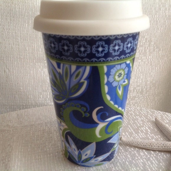 Vera Bradley Other - Vera Bradley Ceramic Travel Mug With White Lid Blue Paisley Print